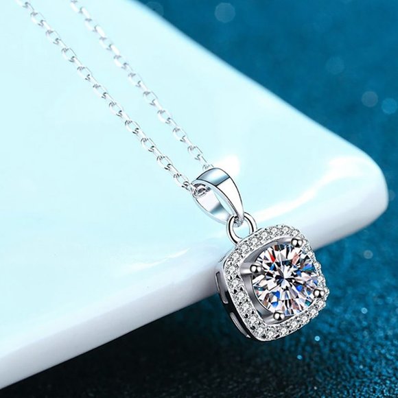 Certified 5ct. t.w. Moissanite Diamond Square Halo Necklace NEW - Picture 5 of 12